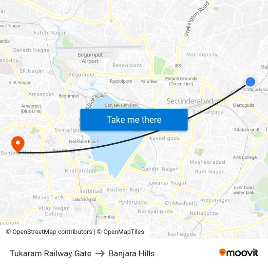 Tukaram Railway Gate to Banjara Hills map