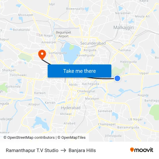 Ramanthapur T.V Studio to Banjara Hills map