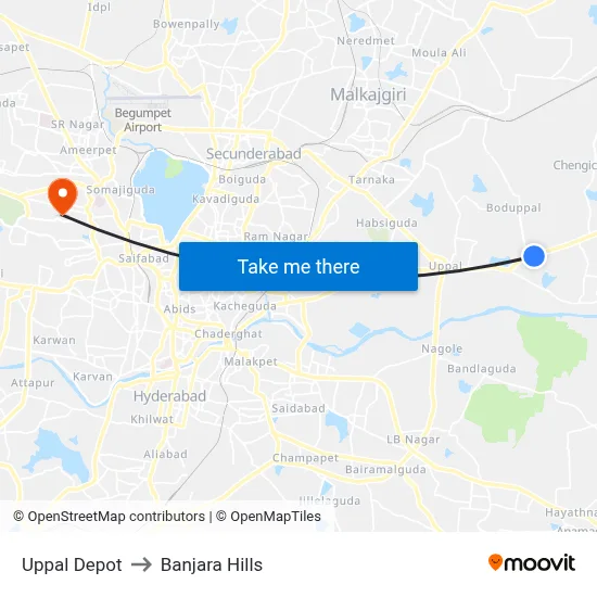 Uppal Depot to Banjara Hills map