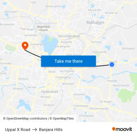 Uppal X Road to Banjara Hills map
