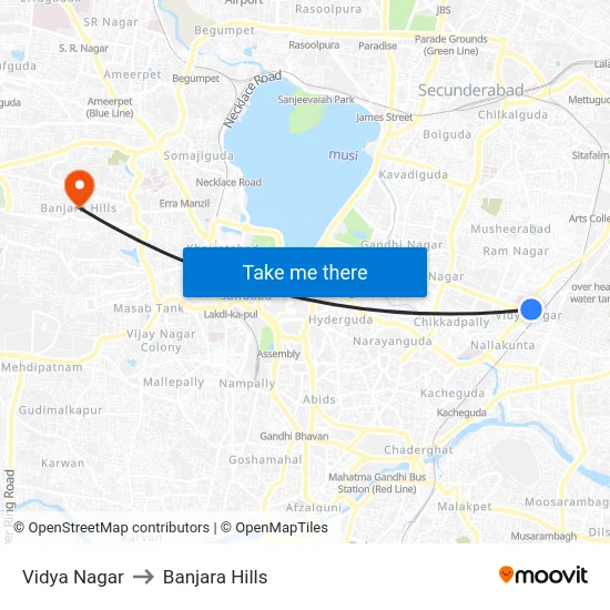 Vidya Nagar to Banjara Hills map