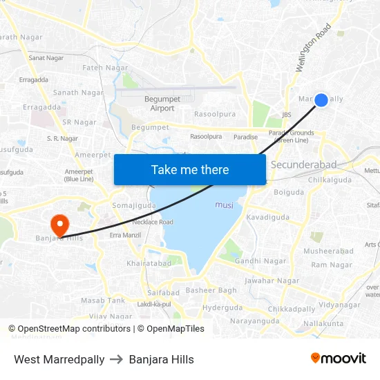 West Marredpally to Banjara Hills map