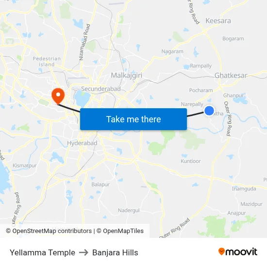 Yellamma Temple to Banjara Hills map