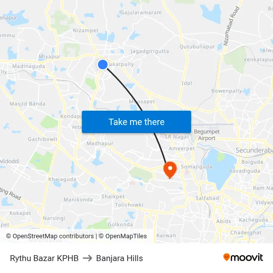 Rythu Bazar KPHB to Banjara Hills map