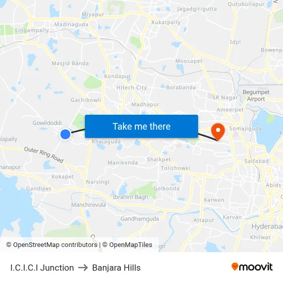 I.C.I.C.I Junction to Banjara Hills map