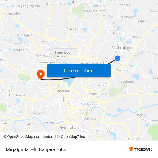 Mirjalguda to Banjara Hills map