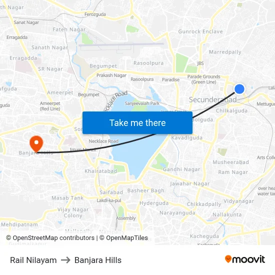 Rail Nilayam to Banjara Hills map