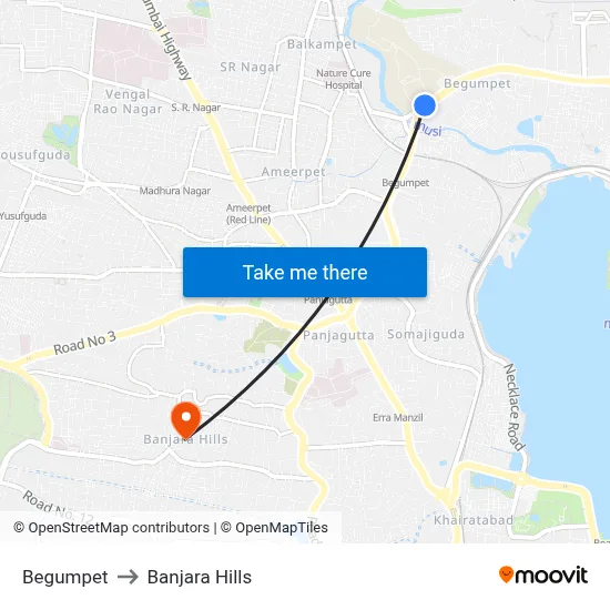 Begumpet to Banjara Hills map