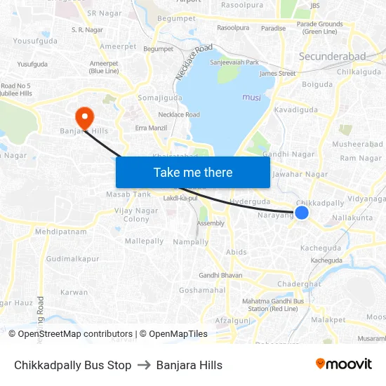 Chikkadpally Bus Stop to Banjara Hills map