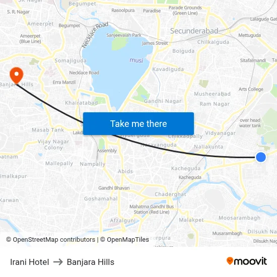 Irani Hotel to Banjara Hills map