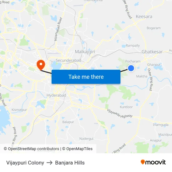 Vijaypuri Colony to Banjara Hills map