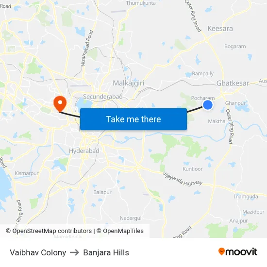 Vaibhav Colony to Banjara Hills map