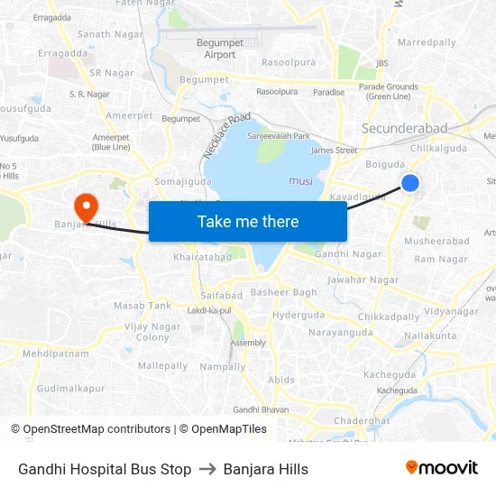 Gandhi Hospital Bus Stop to Banjara Hills map