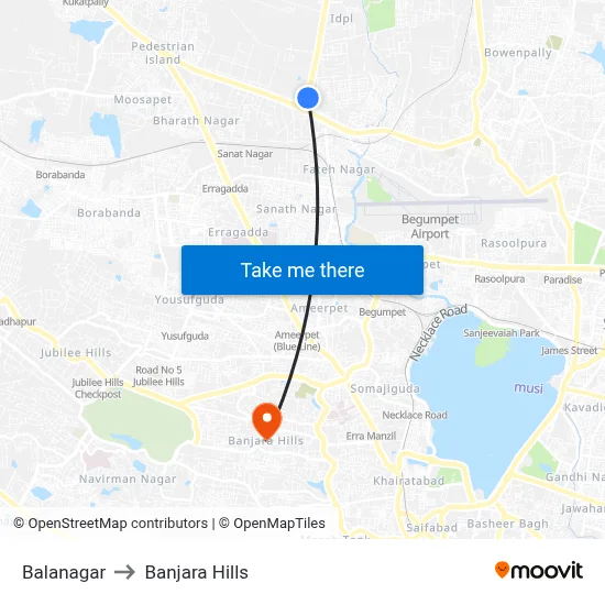 Balanagar to Banjara Hills map