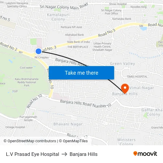 L.V Prasad Eye Hospital to Banjara Hills map