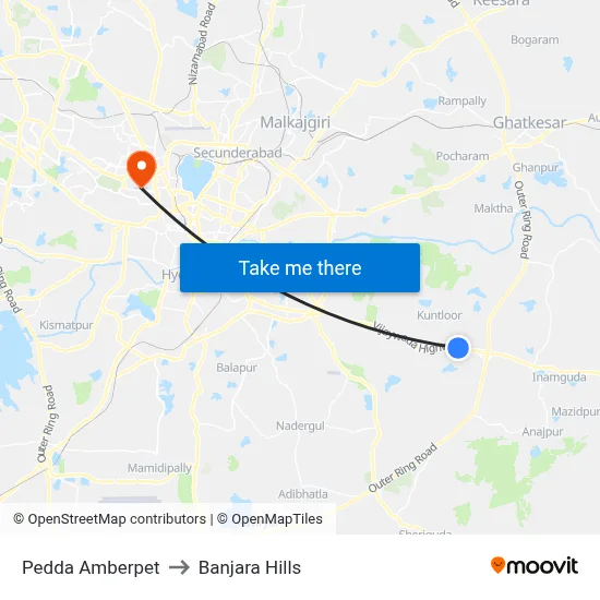Pedda Amberpet to Banjara Hills map