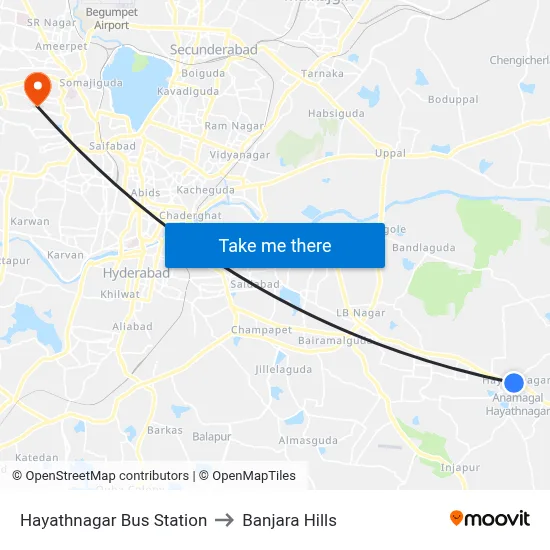 Hayathnagar Bus Station to Banjara Hills map