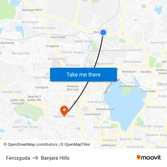 Ferozguda to Banjara Hills map