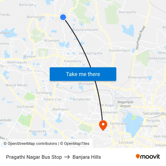 Pragathi Nagar Bus Stop to Banjara Hills map