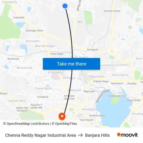 Chenna Reddy Nagar Industrial Area to Banjara Hills map