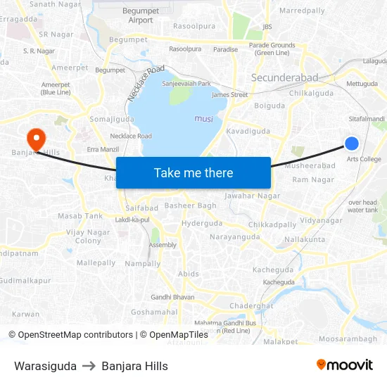 Warasiguda to Banjara Hills map