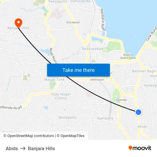 Abids to Banjara Hills map