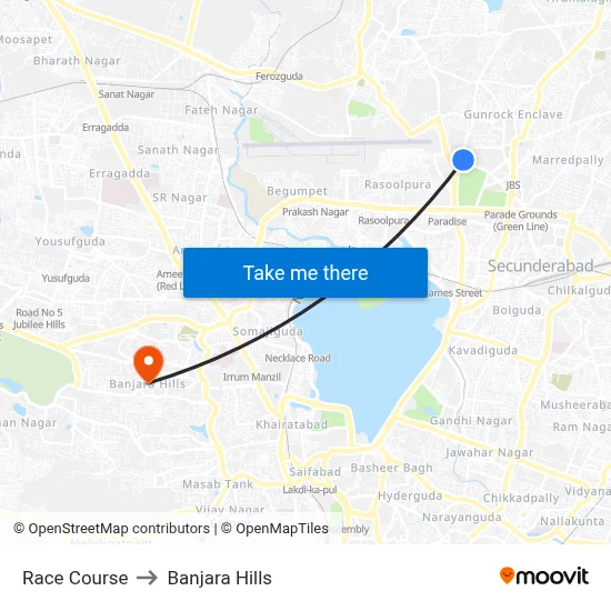 Race Course to Banjara Hills map