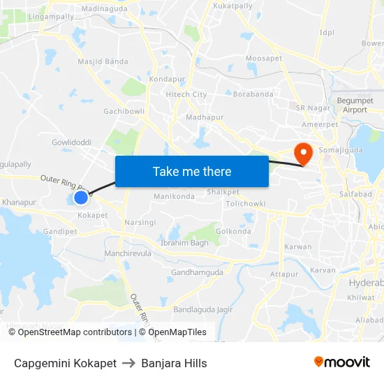 Capgemini Kokapet to Banjara Hills map