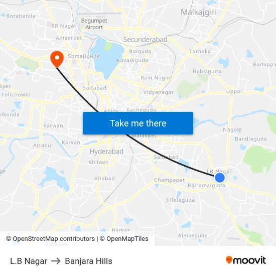 L.B Nagar to Banjara Hills map