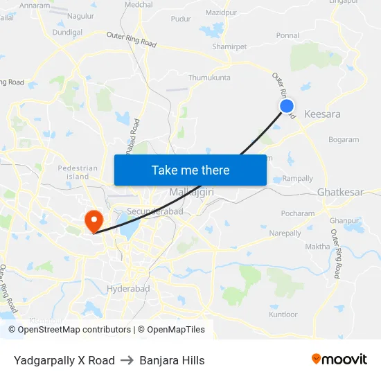 Yadgarpally X Road to Banjara Hills map
