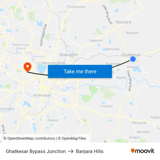 Ghatkesar Bypass Junction to Banjara Hills map