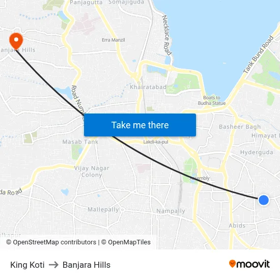 King Koti to Banjara Hills map