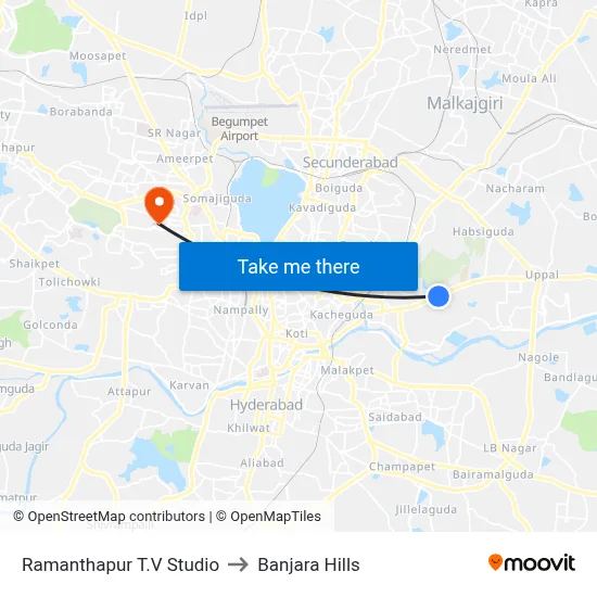 Ramanthapur T.V Studio to Banjara Hills map