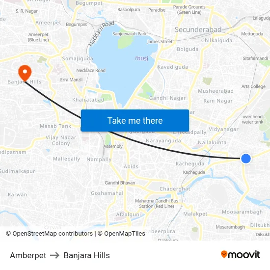 Amberpet to Banjara Hills map