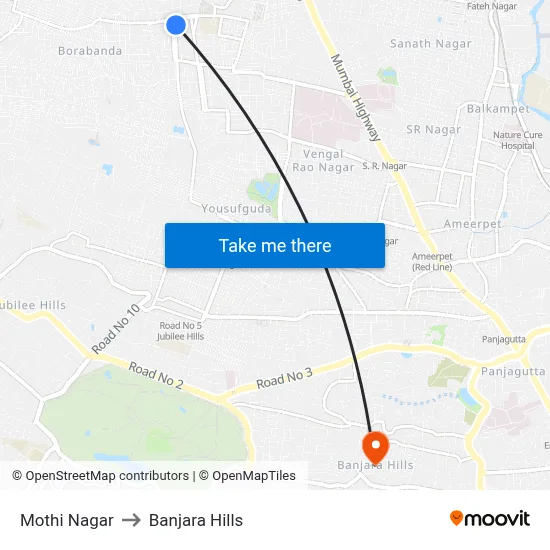 Mothi Nagar to Banjara Hills map