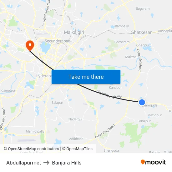 Abdullapurmet to Banjara Hills map