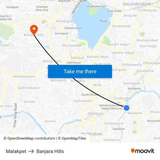 Malakpet to Banjara Hills map