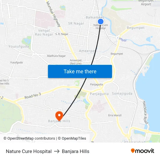Nature Cure Hospital to Banjara Hills map