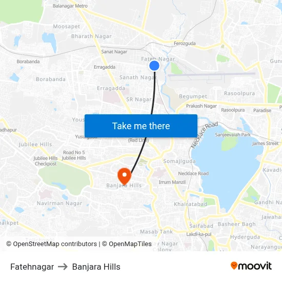 Fatehnagar to Banjara Hills map