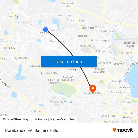 Borabanda to Banjara Hills map