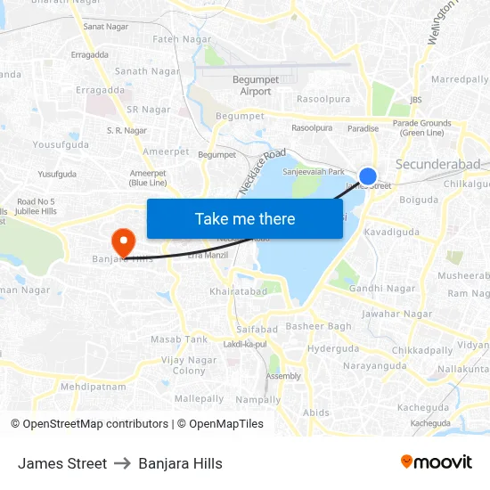 James Street to Banjara Hills map