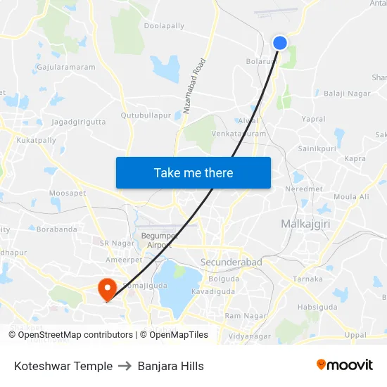 Koteshwar Temple to Banjara Hills map