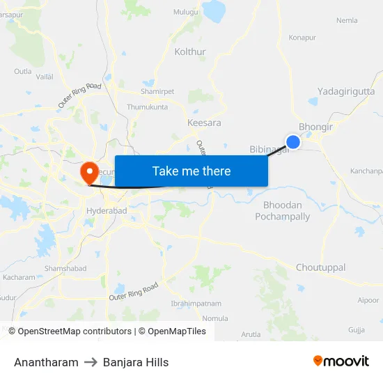 Anantharam to Banjara Hills map