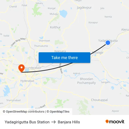Yadagirigutta Bus Station to Banjara Hills map