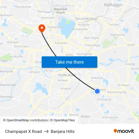 Champapet X Road to Banjara Hills map