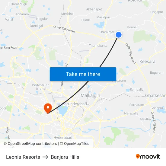 Leonia Resorts to Banjara Hills map