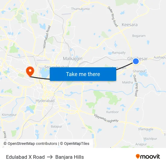 Edulabad X Road to Banjara Hills map