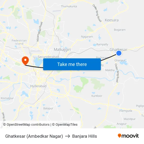 Ghatkesar (Ambedkar Nagar) to Banjara Hills map