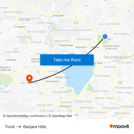 Tivoli to Banjara Hills map
