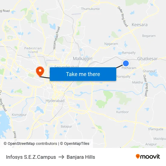 Infosys S.E.Z.Campus to Banjara Hills map